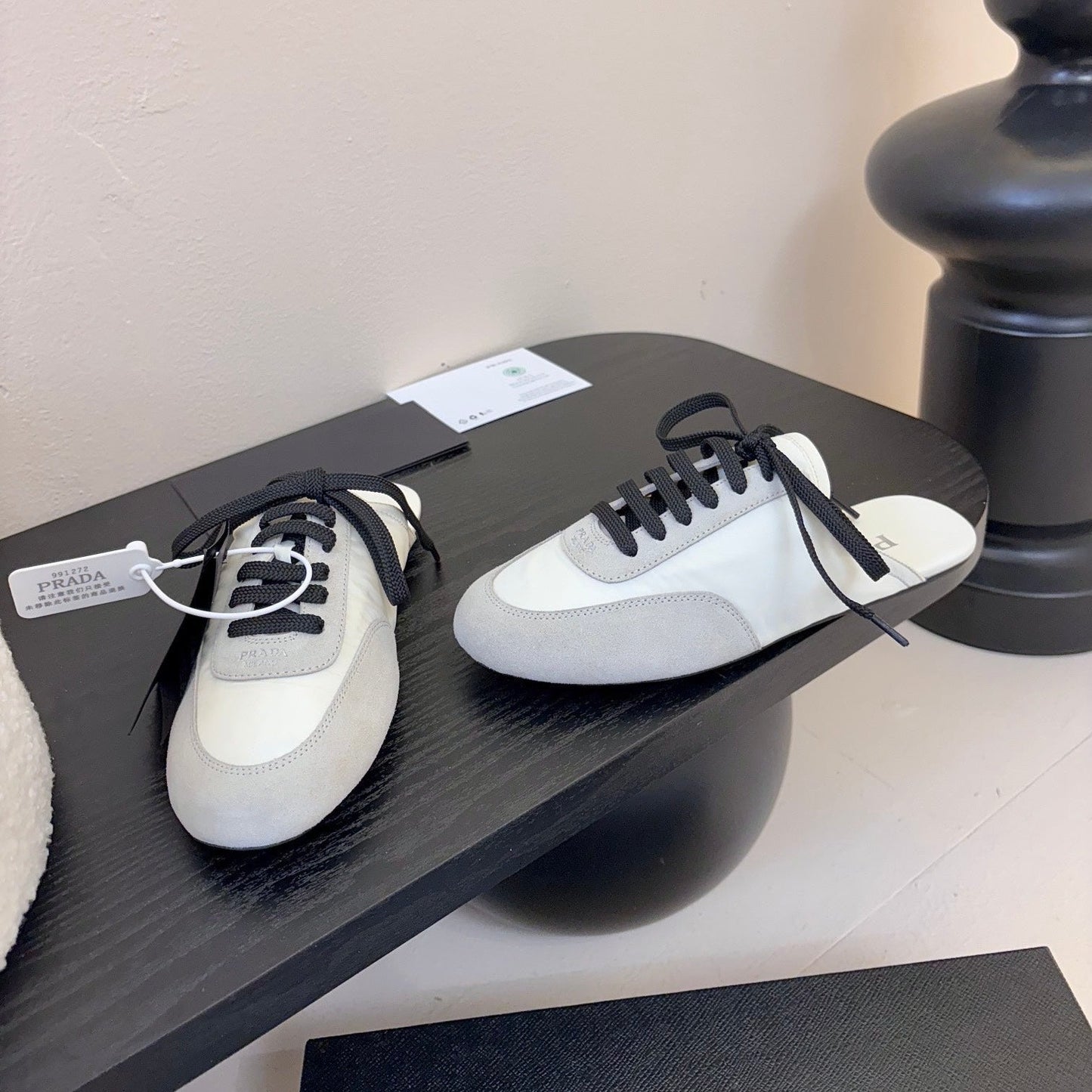 SNEAKER MULES IN BEIGE SUEDE AND WHITE NYLON - 35