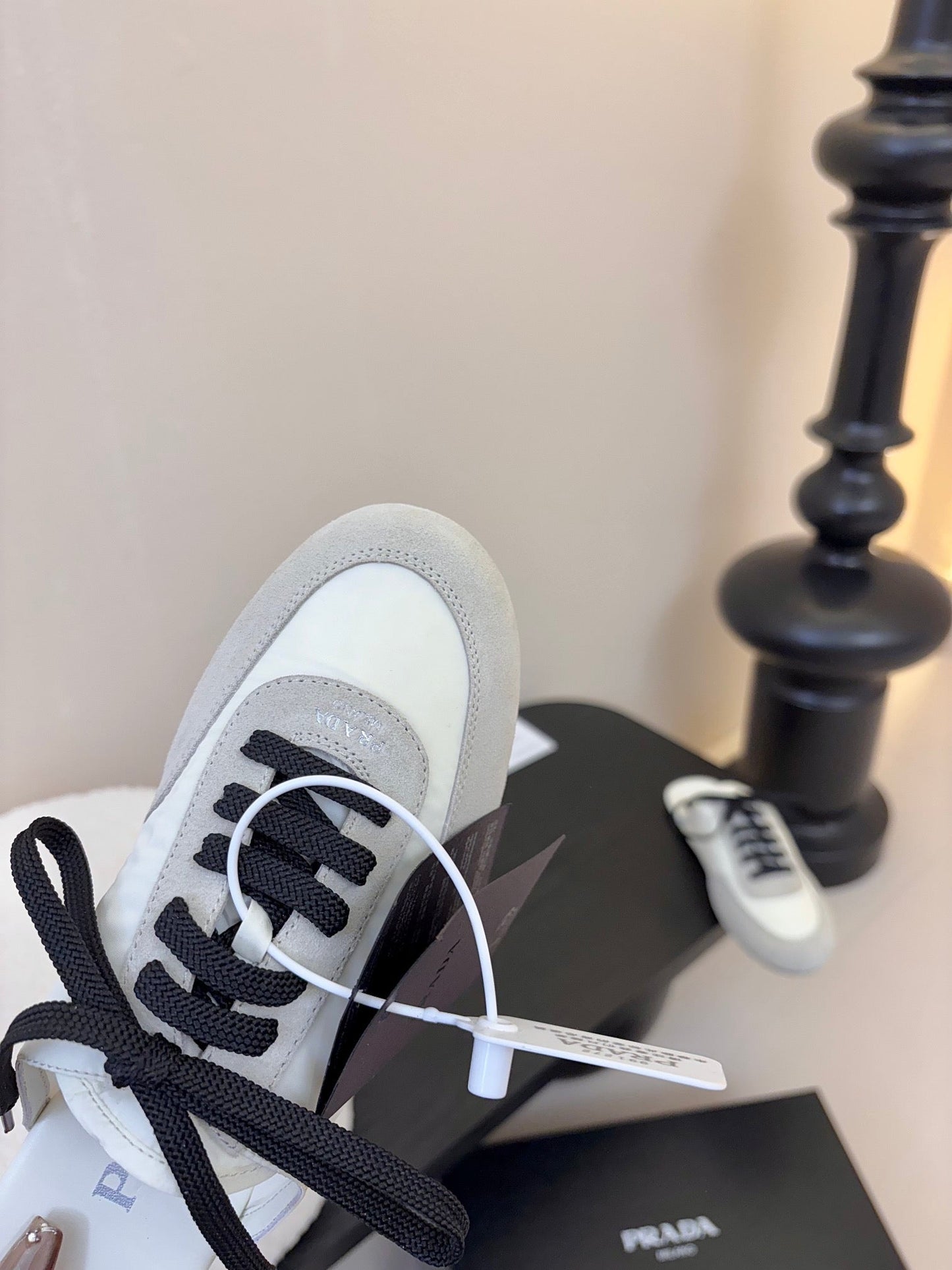 SNEAKER MULES IN BEIGE SUEDE AND WHITE NYLON - 35