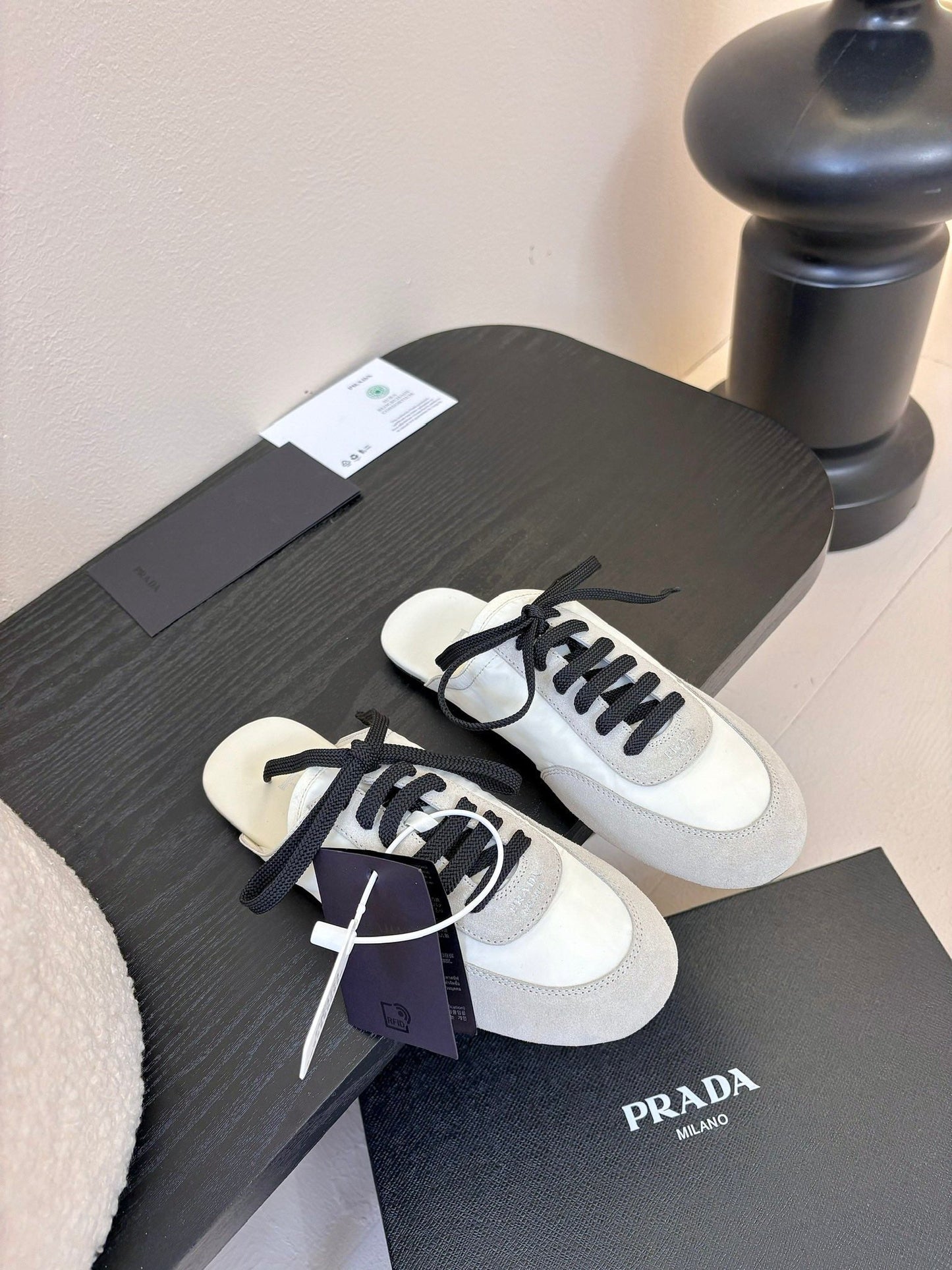 SNEAKER MULES IN BEIGE SUEDE AND WHITE NYLON - 35