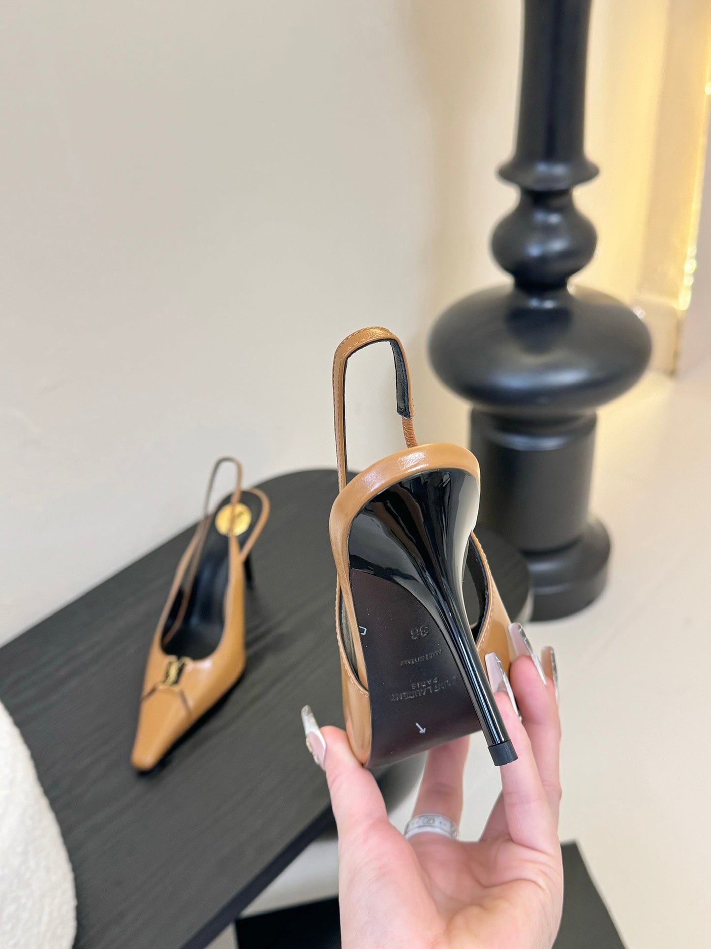 BABYLONE BRETEUIL SLINGBACK 85 MM PUMPS IN PEANUT BROWN SMOOTH LEATHER - 35