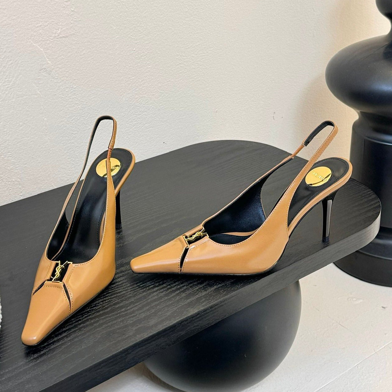 BABYLONE BRETEUIL SLINGBACK 85 MM PUMPS IN PEANUT BROWN SMOOTH LEATHER - 35