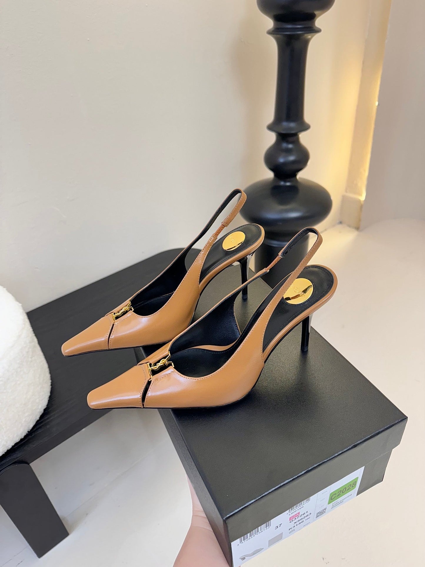 BABYLONE BRETEUIL SLINGBACK 85 MM PUMPS IN PEANUT BROWN SMOOTH LEATHER - 35