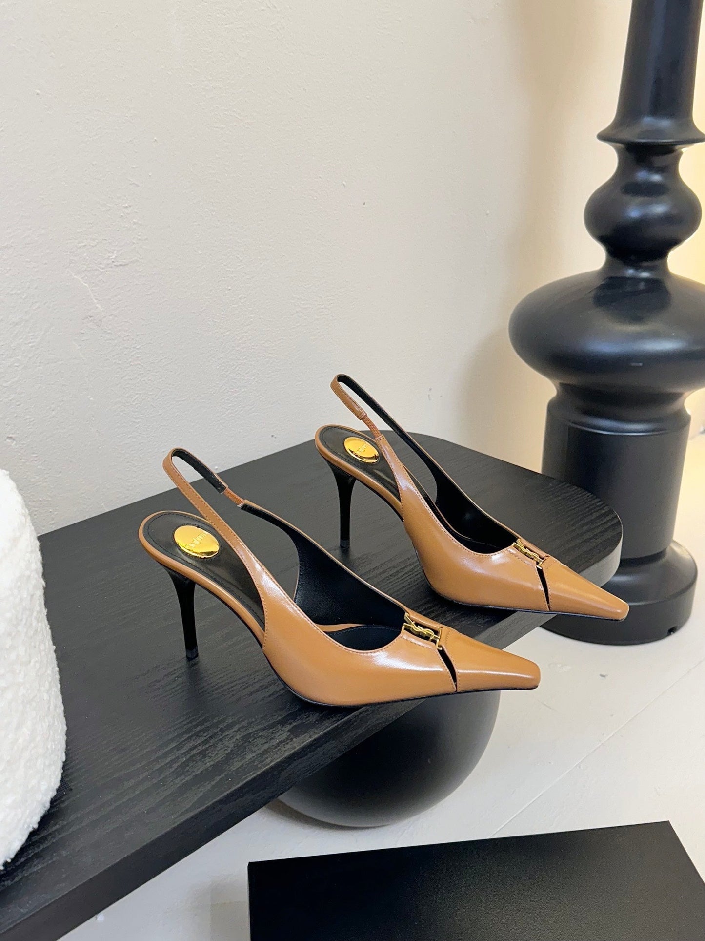 BABYLONE BRETEUIL SLINGBACK 85 MM PUMPS IN PEANUT BROWN SMOOTH LEATHER - 35
