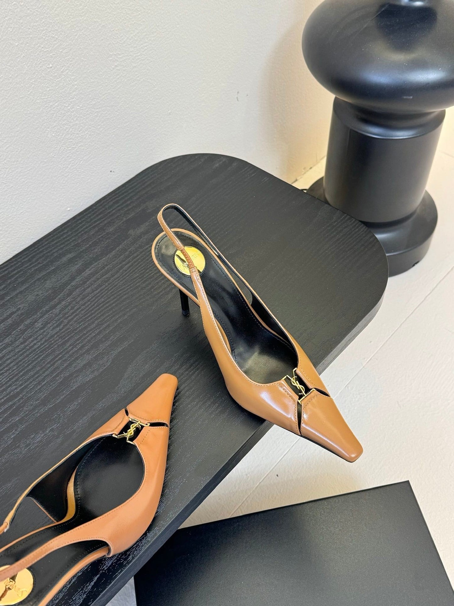 BABYLONE BRETEUIL SLINGBACK 85 MM PUMPS IN PEANUT BROWN SMOOTH LEATHER - 35