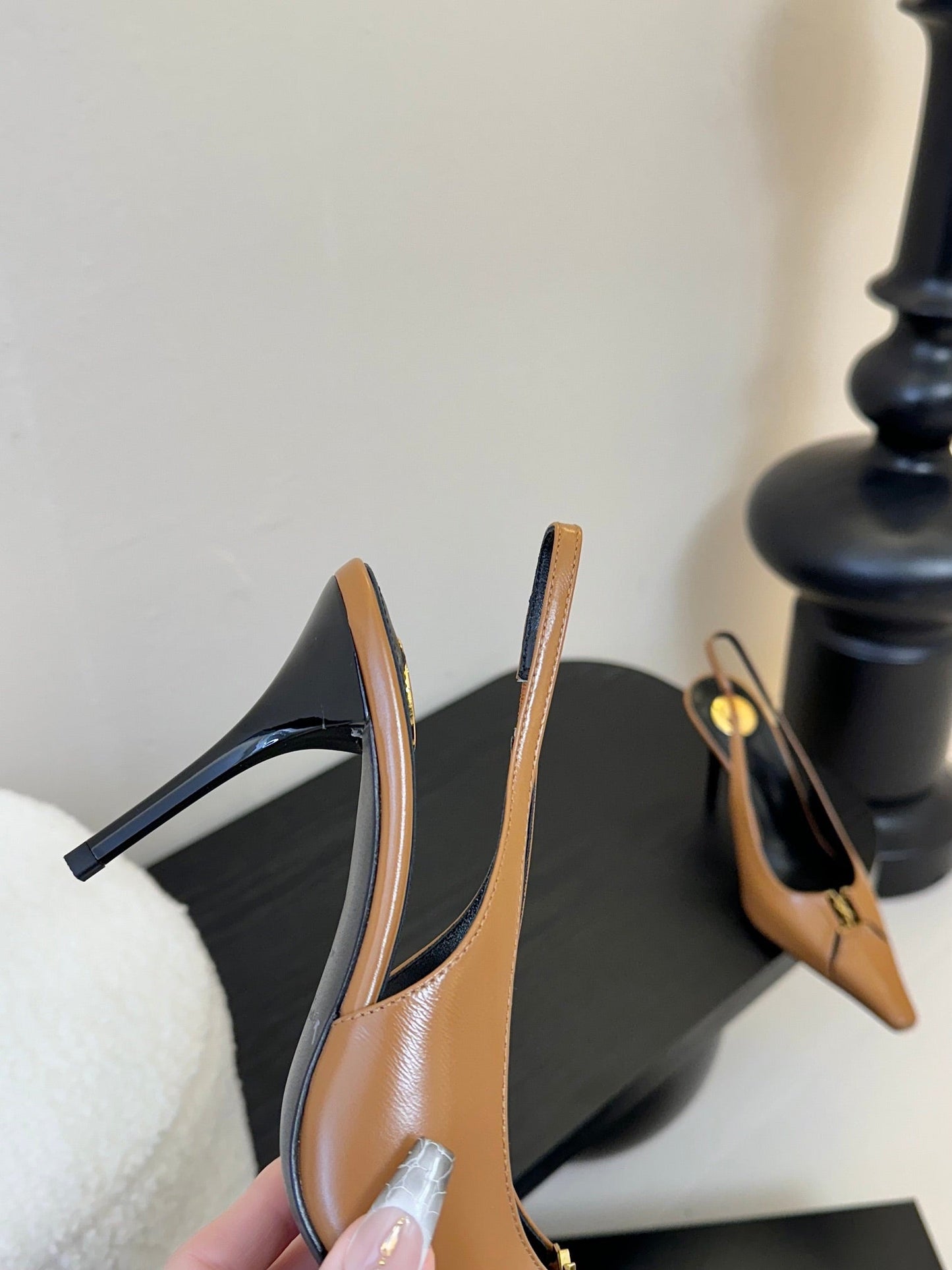 BABYLONE BRETEUIL SLINGBACK 85 MM PUMPS IN PEANUT BROWN SMOOTH LEATHER - 35