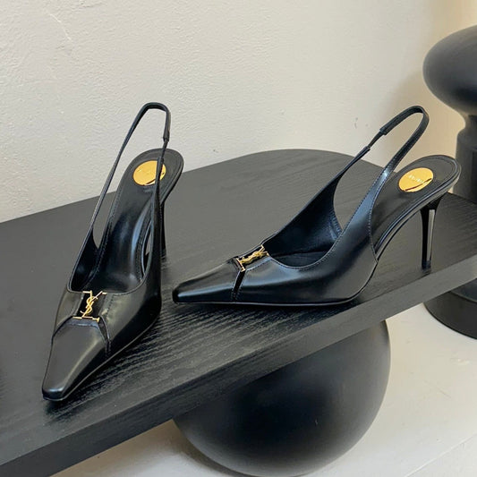 BABYLONE BRETEUIL SLINGBACK 85 MM PUMPS IN BLACK SMOOTH LEATHER - 35