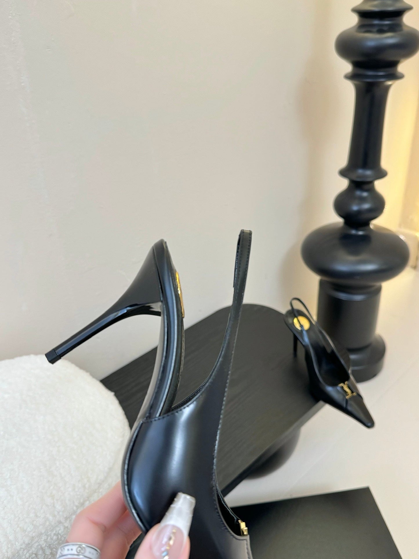 BABYLONE BRETEUIL SLINGBACK 85 MM PUMPS IN BLACK SMOOTH LEATHER - 35