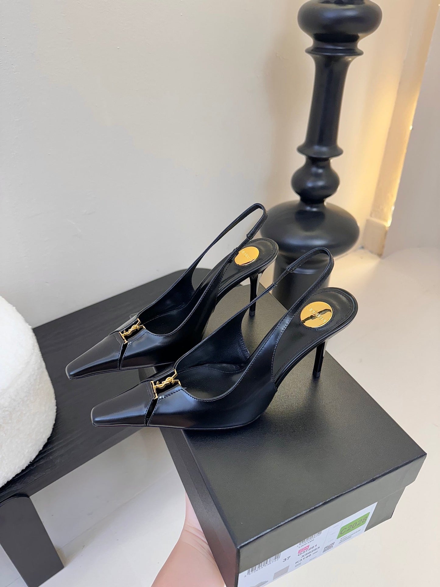 BABYLONE BRETEUIL SLINGBACK 85 MM PUMPS IN BLACK SMOOTH LEATHER - 35