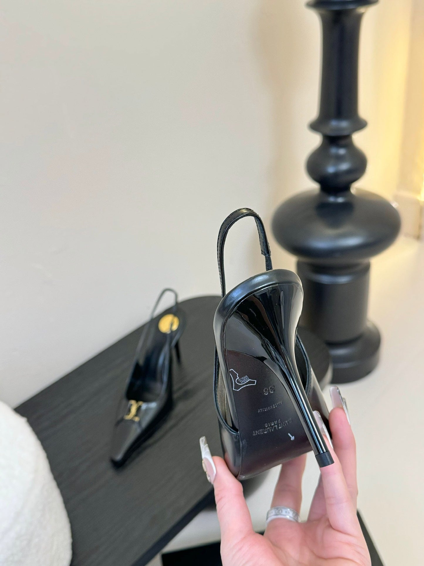 BABYLONE BRETEUIL SLINGBACK 85 MM PUMPS IN BLACK SMOOTH LEATHER - 35