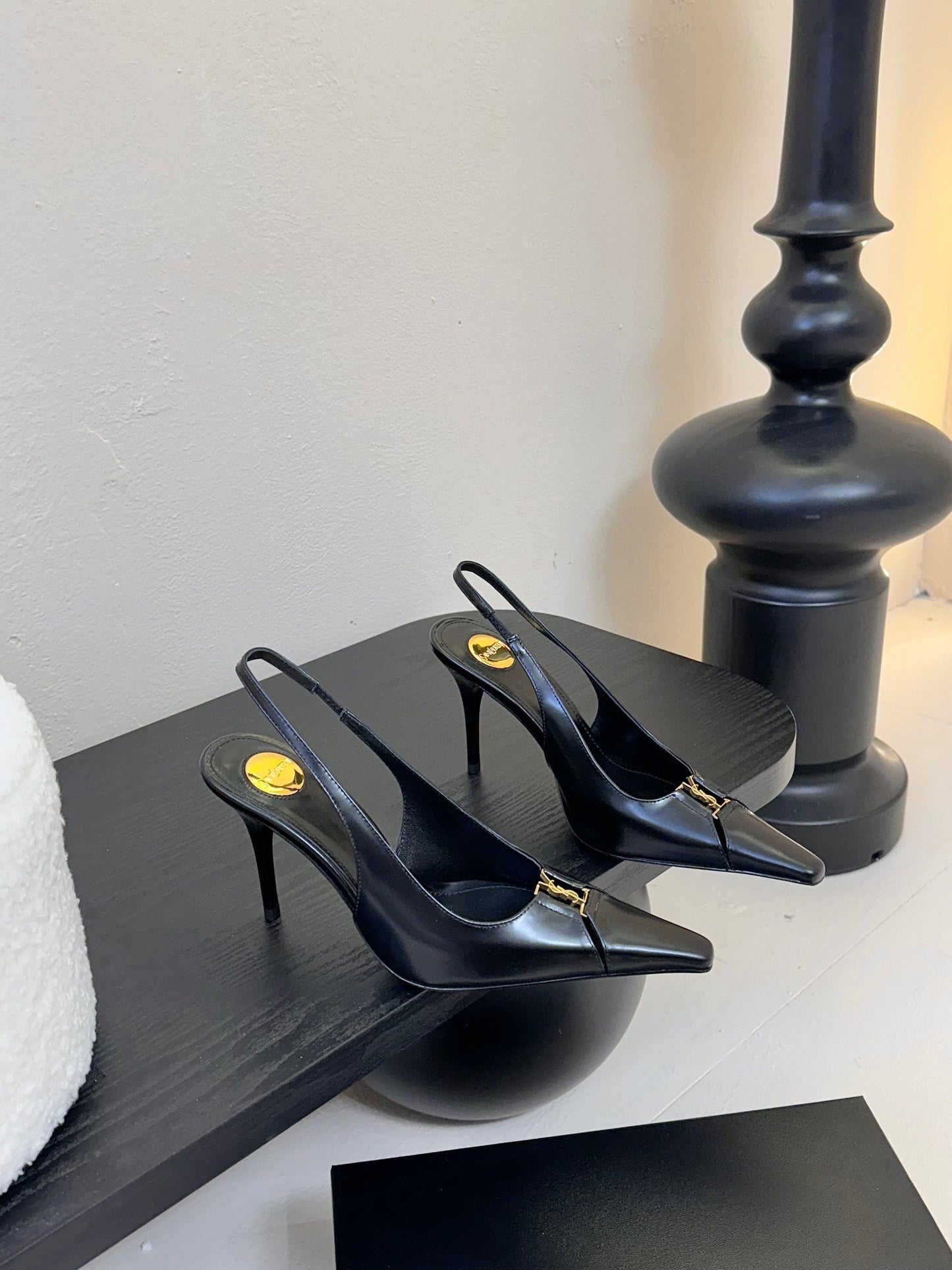 BABYLONE BRETEUIL SLINGBACK 85 MM PUMPS IN BLACK SMOOTH LEATHER - 35