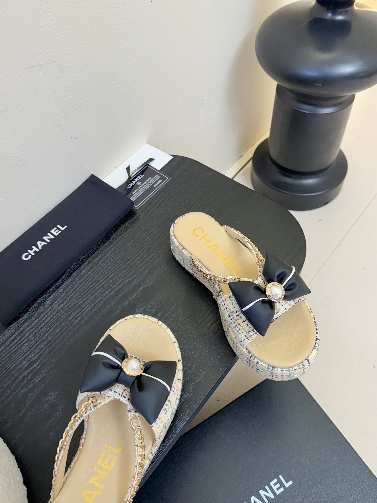PLATFORM FLIP-FLOPS IN BEIGE TWEED FABRIC - 35