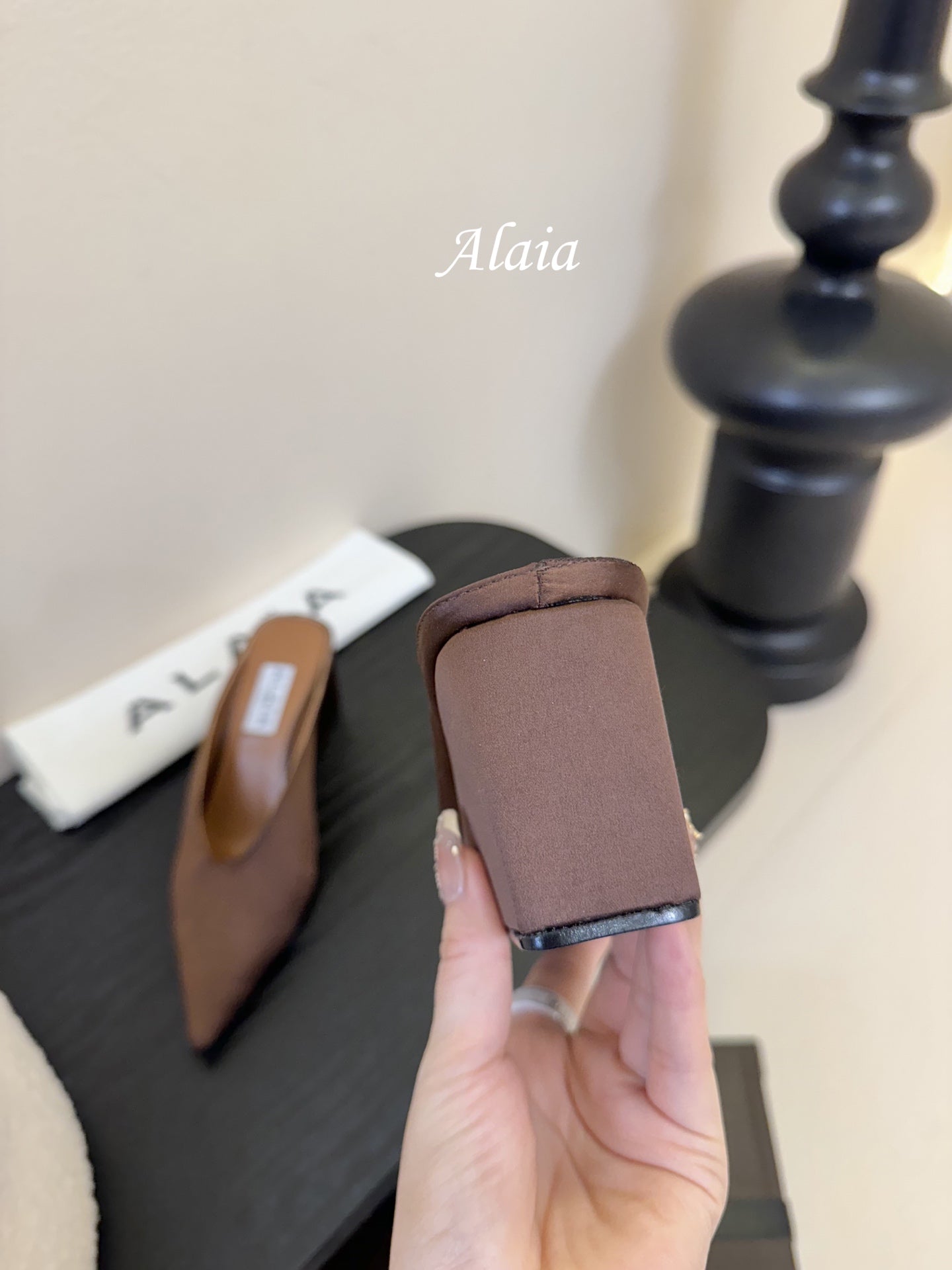 ALAIA HIGH MULES 25S IN BROWN SATIN - 35