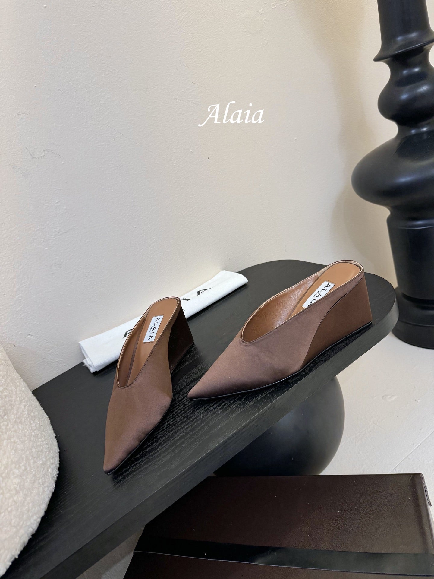 ALAIA HIGH MULES 25S IN BROWN SATIN - 35