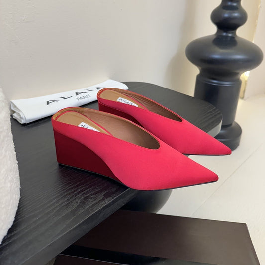 ALAIA HIGH MULES 25S IN RED SATIN - 35