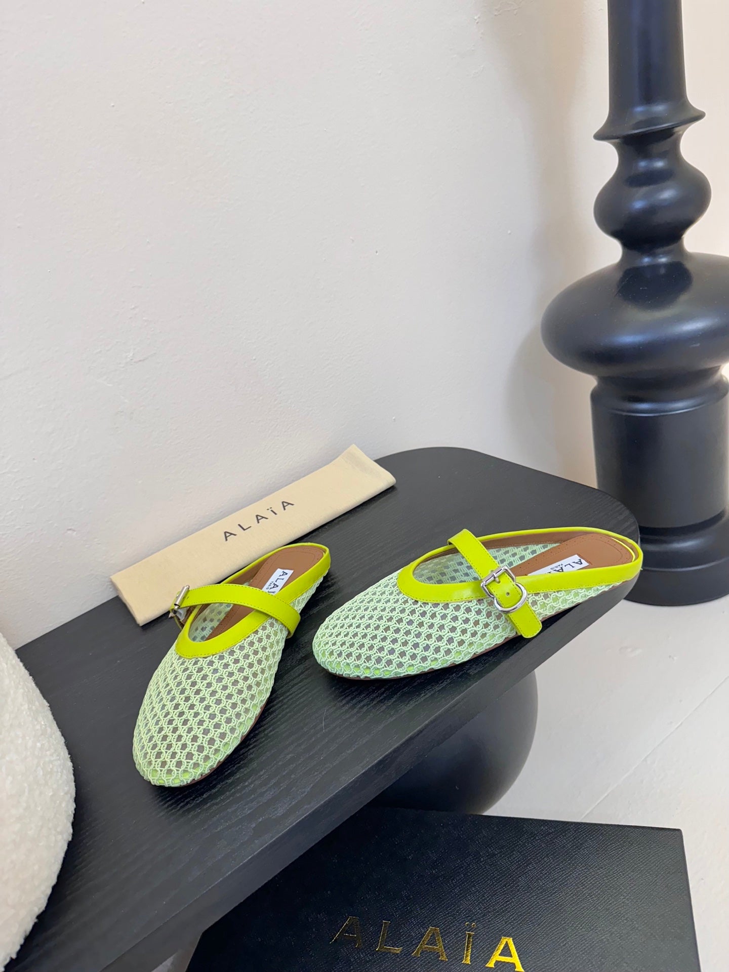 ALAIA FLAT MULES 25S IN MINT GREEN WOVEN MESH - 35