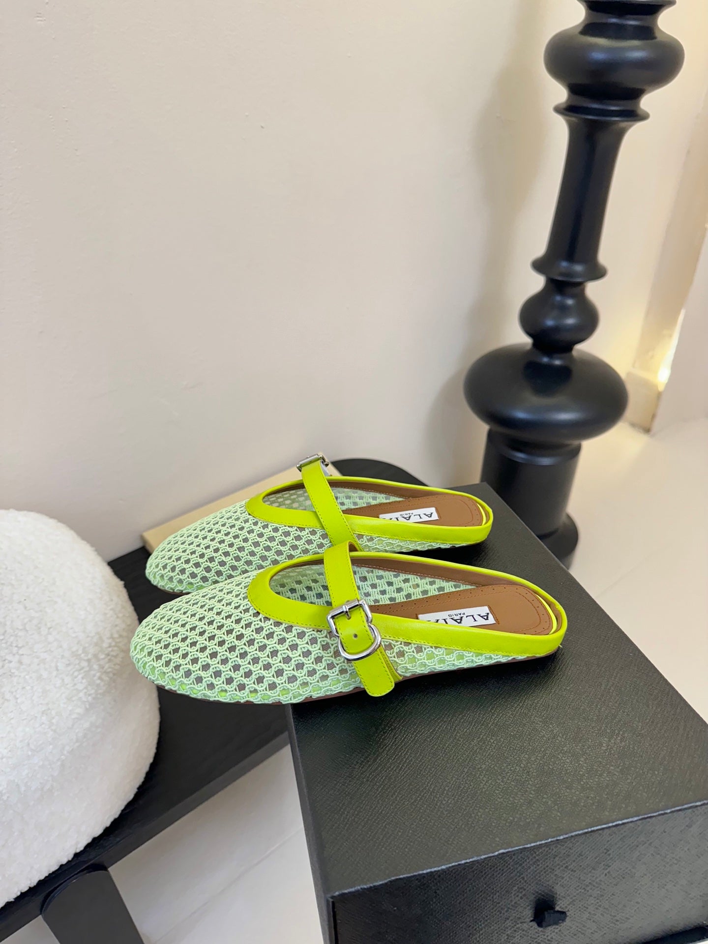 ALAIA FLAT MULES 25S IN MINT GREEN WOVEN MESH - 35