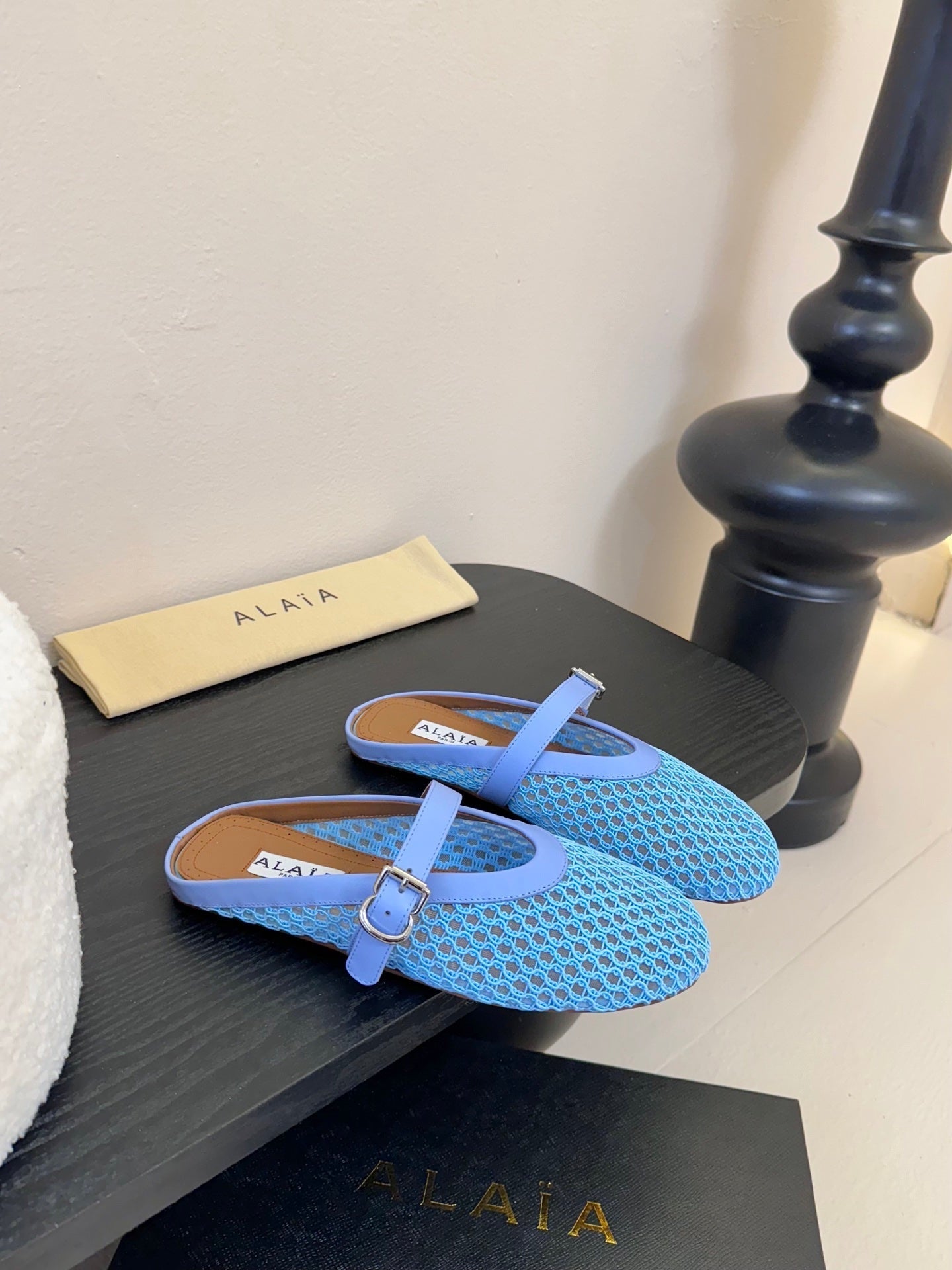 ALAIA FLAT MULES 25S IN BLUE MIX PURPLE WOVEN MESH - 35