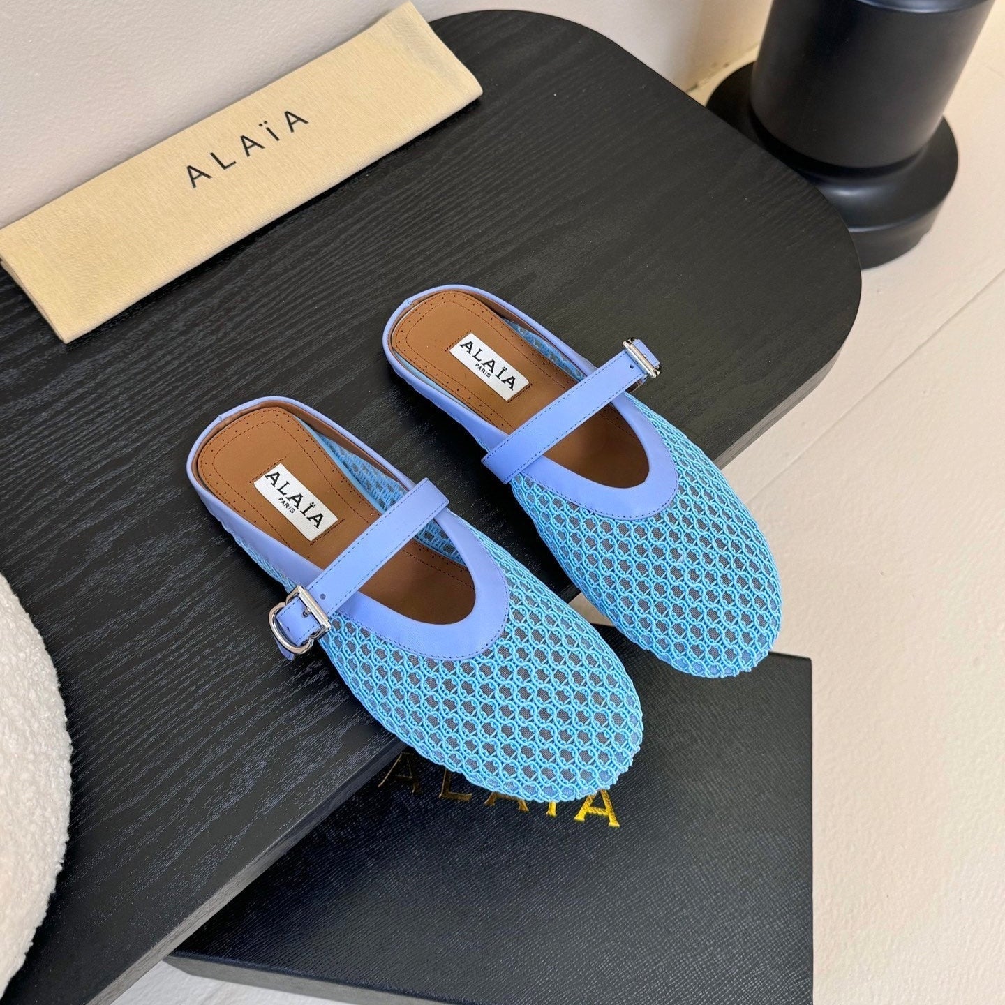 ALAIA FLAT MULES 25S IN BLUE MIX PURPLE WOVEN MESH - 35