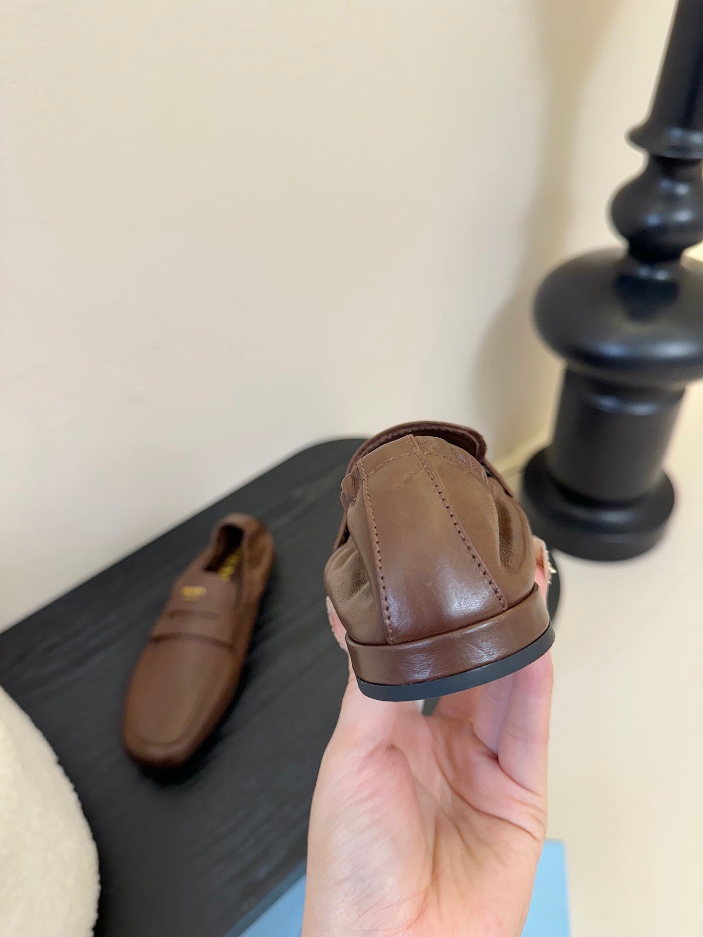 PRADA 25S SHUFFLE LOAFERS IN EARTH BROWN CALFSKIN - 35