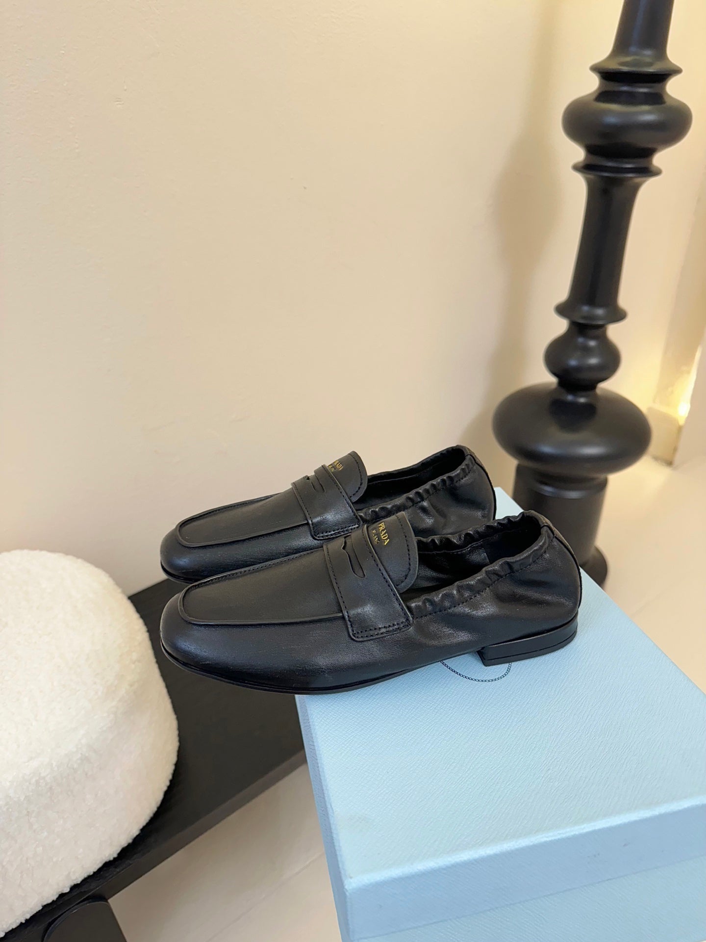 PRADA 25S SHUFFLE LOAFERS IN BLACK CALFSKIN - 35
