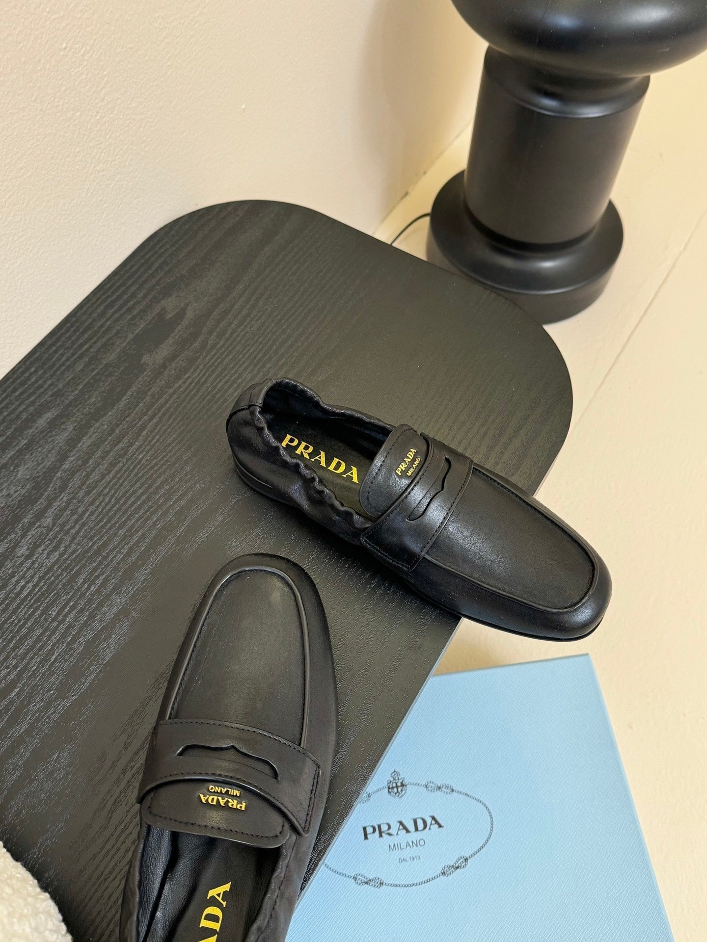 PRADA 25S SHUFFLE LOAFERS IN BLACK CALFSKIN - 35