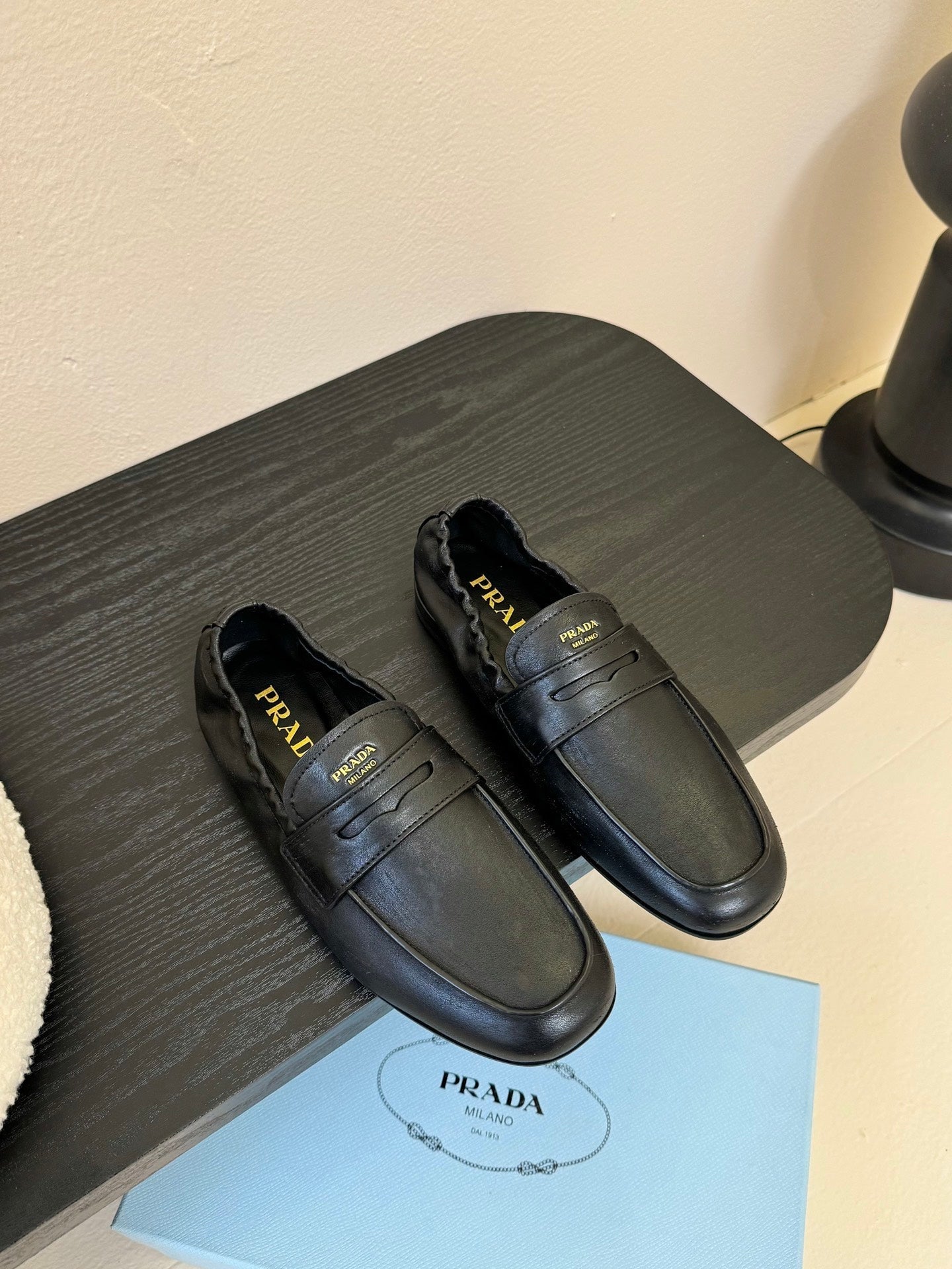 PRADA 25S SHUFFLE LOAFERS IN BLACK CALFSKIN - 35
