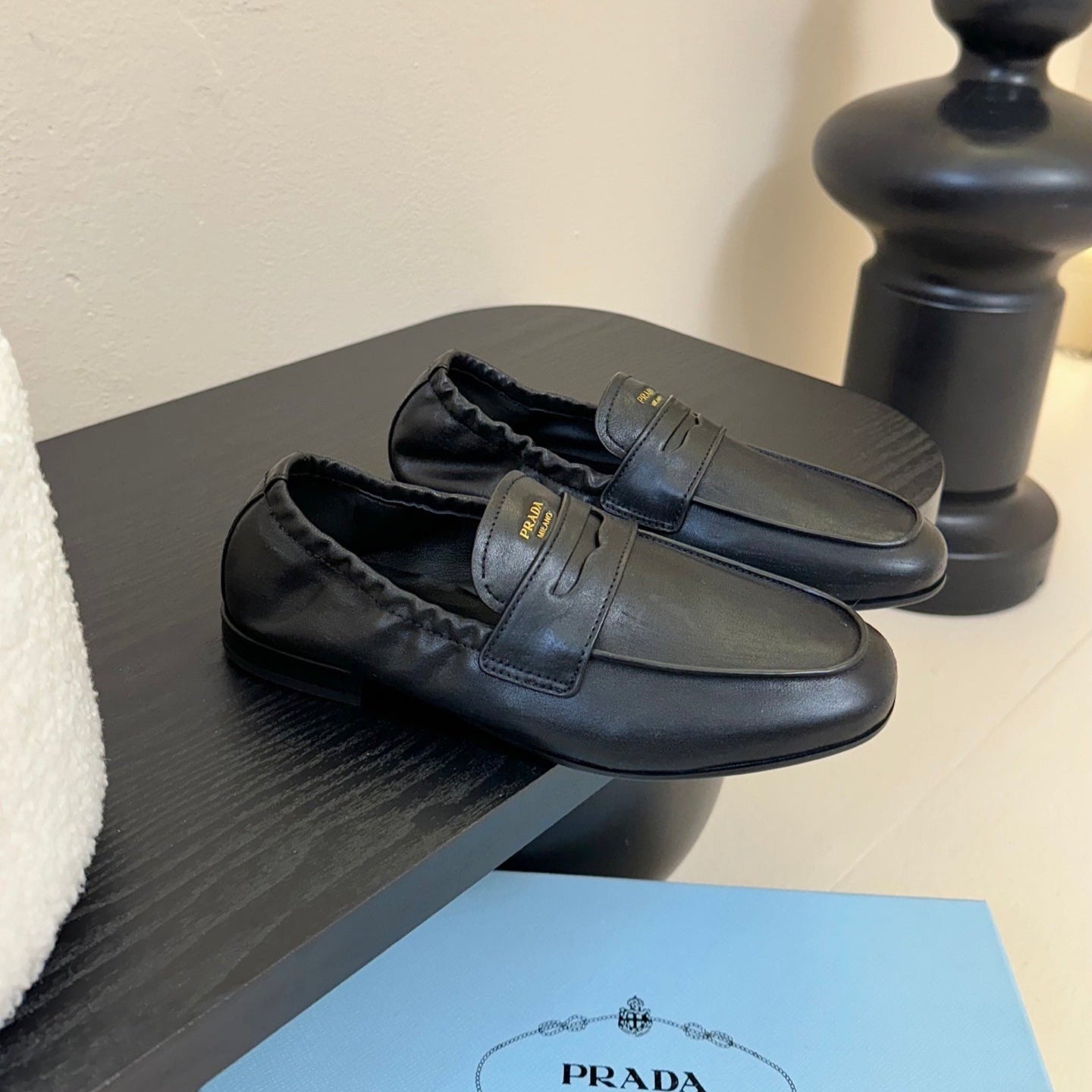 PRADA 25S SHUFFLE LOAFERS IN BLACK CALFSKIN - 35