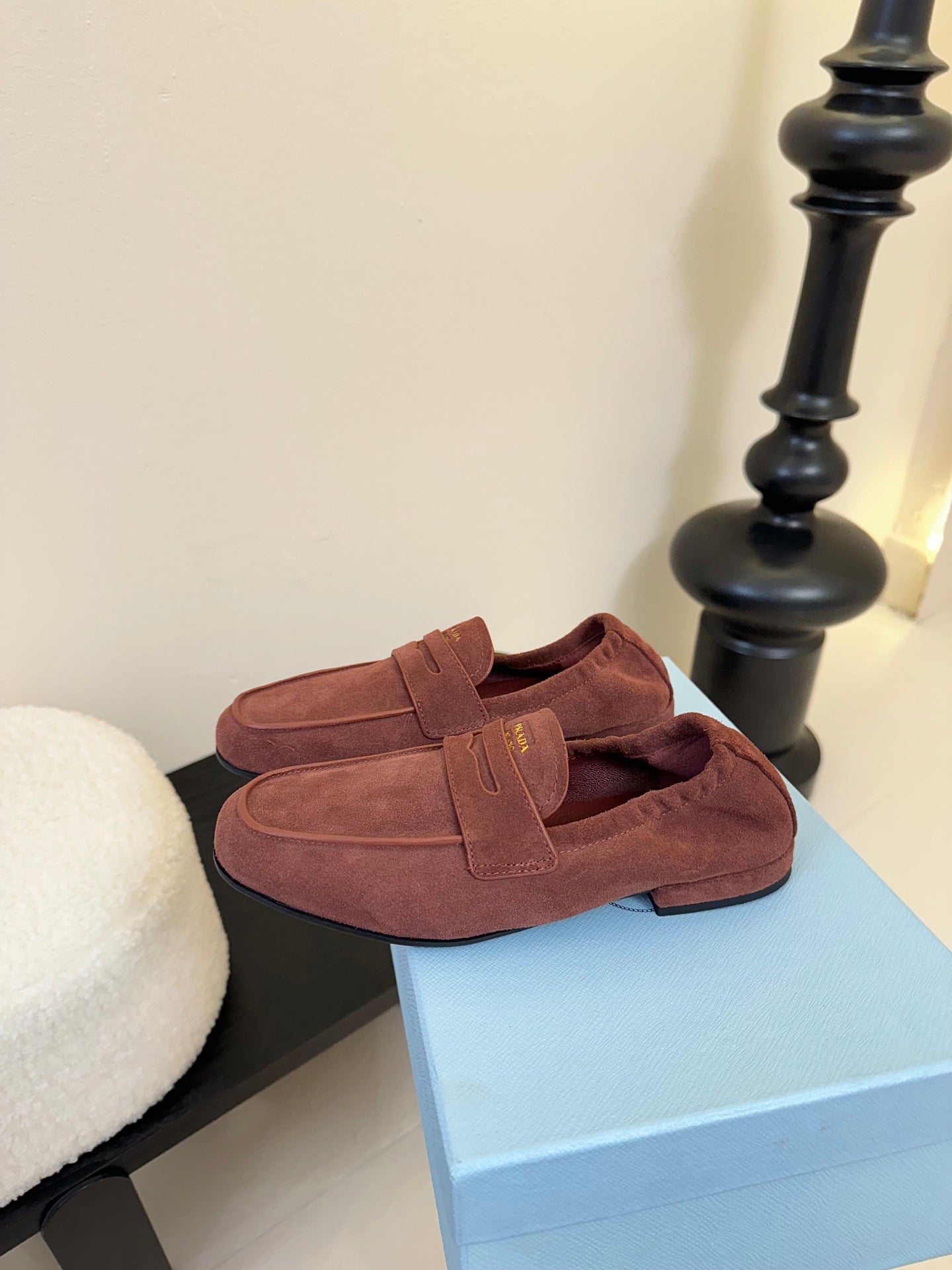 PRADA 25S SHUFFLE LOAFERS IN DARK BROWN SUEDE - 35