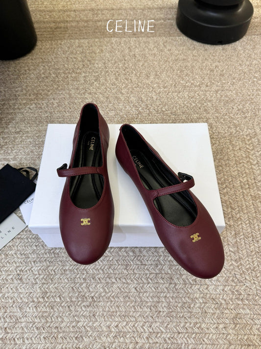 Балетки CELINE 26S з темно-червоної шкіри ягняти