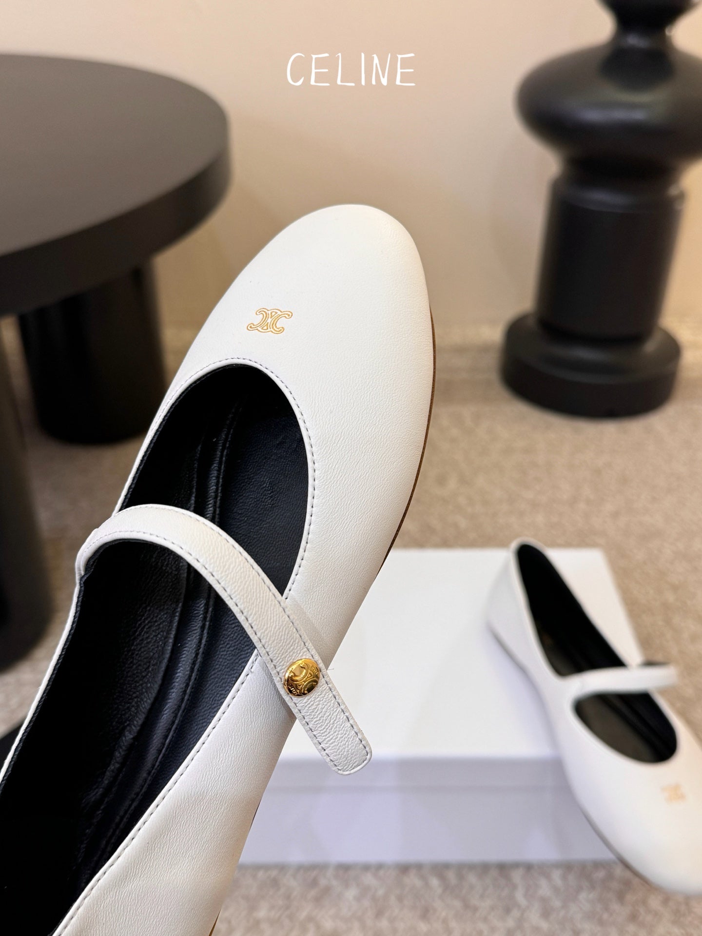 CELINE 26S BALLERINA FLATS IN WHITE LAMBSKIN