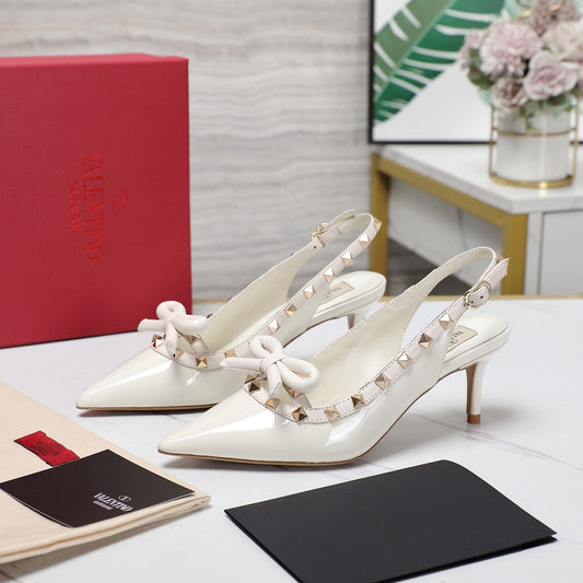 ROCKSTUD BOW SLINGBACK WHITE PATENT LEATHER PUMP 60MM - 35