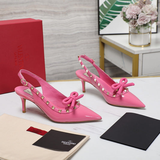 ТУФЛІ-ЧОВНИКИ ROCKSTUD BOW SLINGBACK З ЛАКОВАНОЇ ШКІРИ РОЖЕВОГО КОЛЬОРУ З БАНТИКОМ 60 ММ - 35
