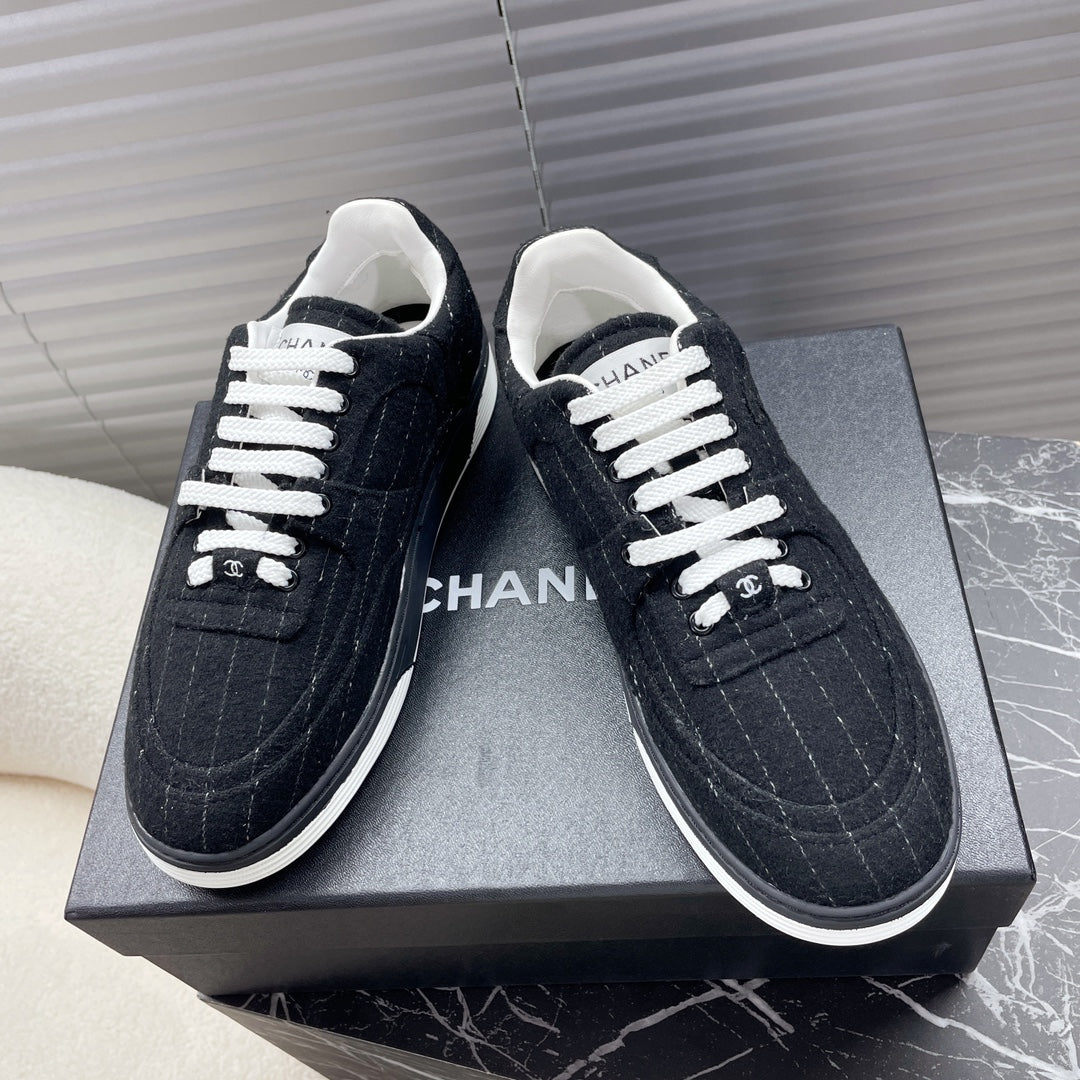 TRAINER SHOES IN BLACK WOOL FABRIC - 35