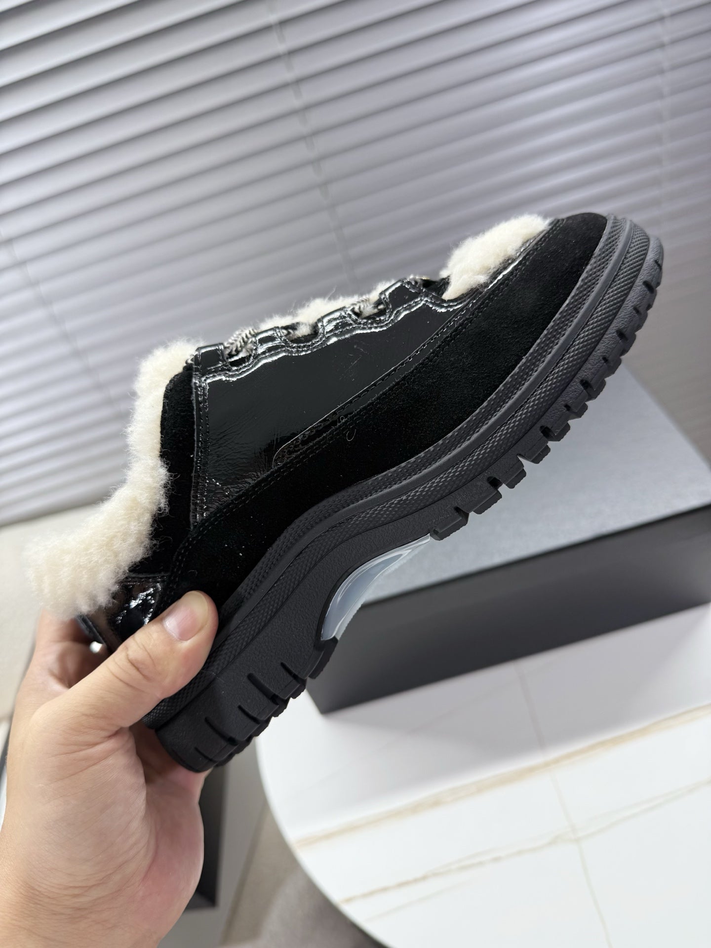 CHANEL 25S SNEAKERS WITH FUR ACCENTS 35MM IN BLACK CALFSKIN - 35