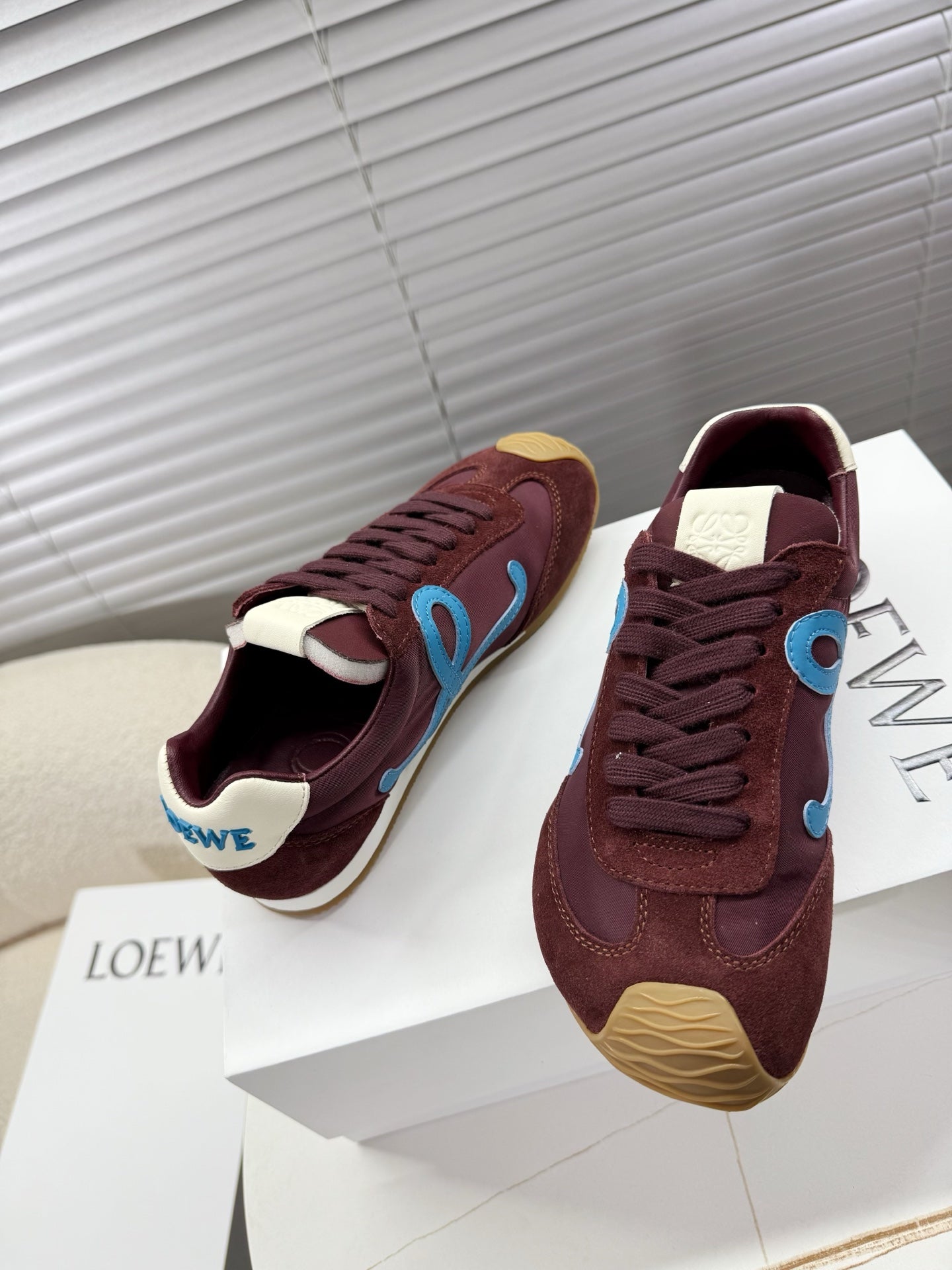 LOEWE 26S BALLET RUNNER 2.0 IN BURGUNDY RED NYLON AND CALFSKIN