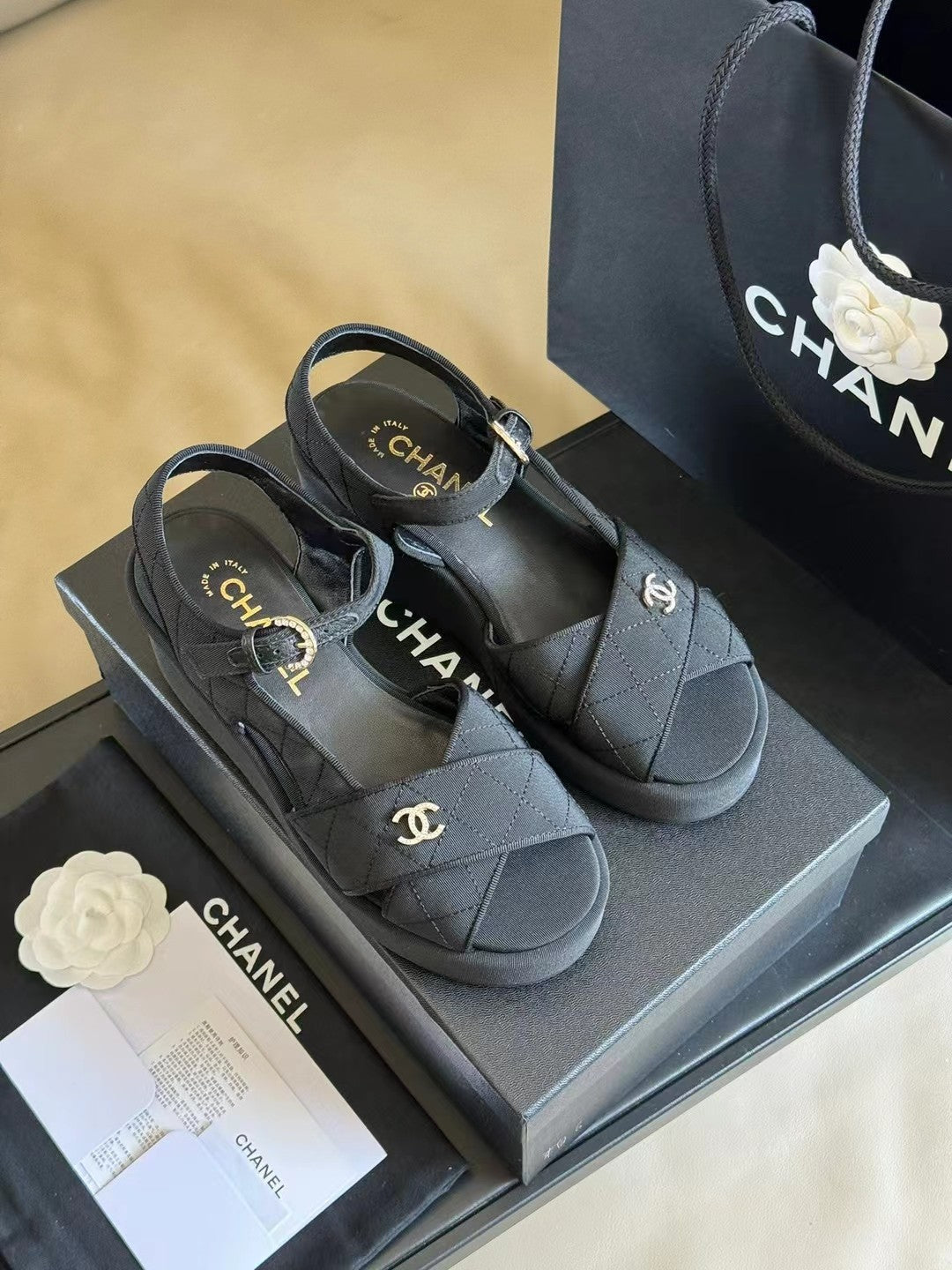 CC CLASSIC WEDGE SANDALS IN BLACK FABRIC - 35