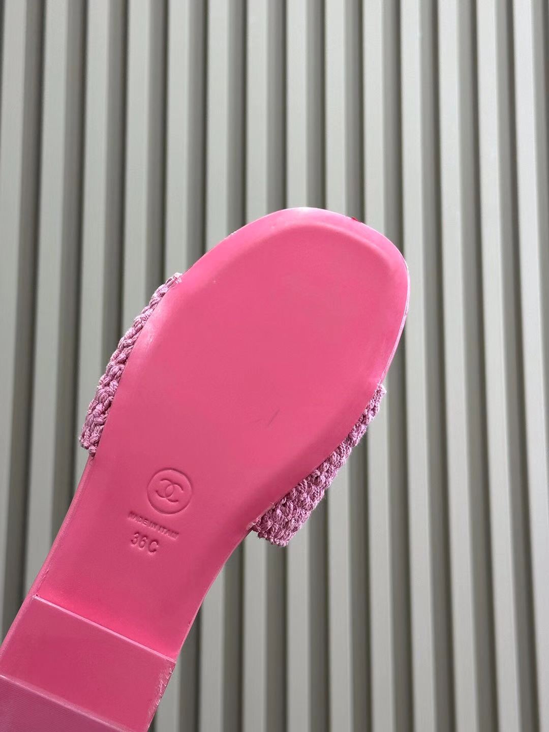 CC WOVEN SLIPPERS LIGHT PINK COWHIDE SOLE - 35