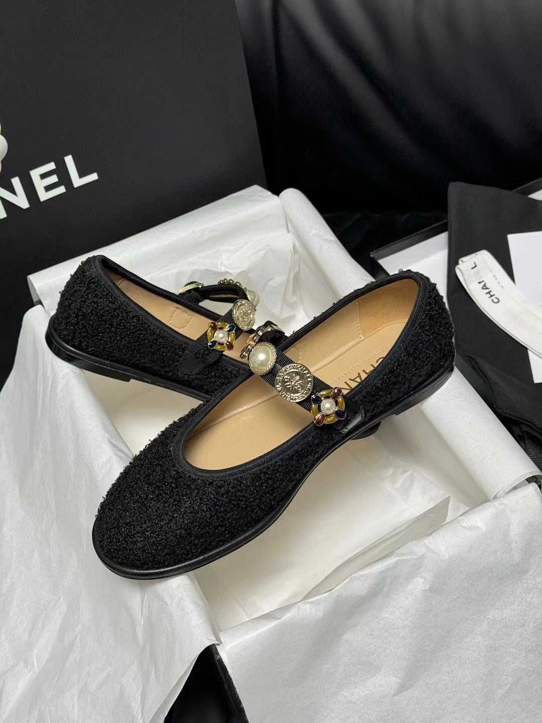 CC MARY JANES BLACK WOOL TWEED AND FABRIC - 35