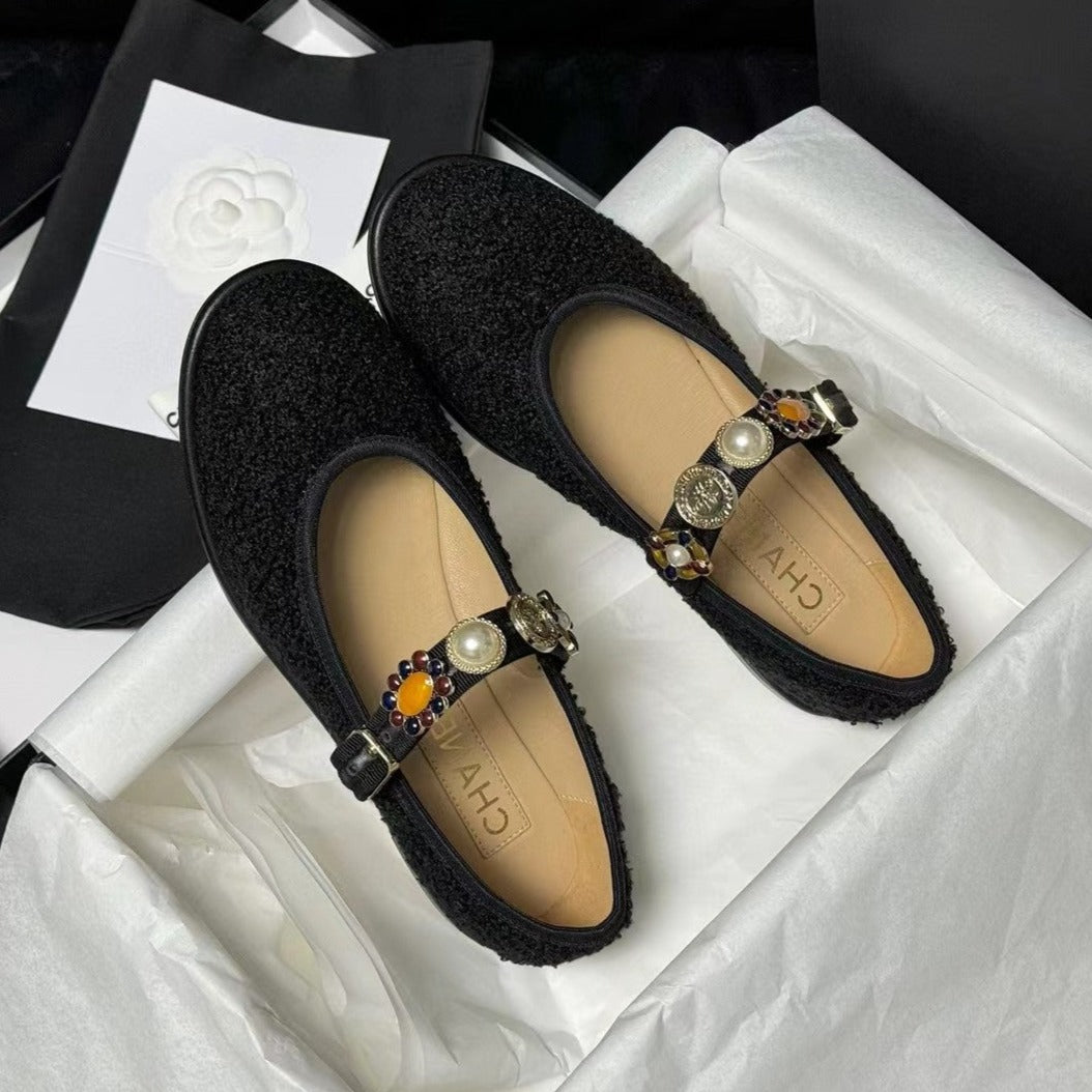 CC MARY JANES BLACK WOOL TWEED AND FABRIC - 35