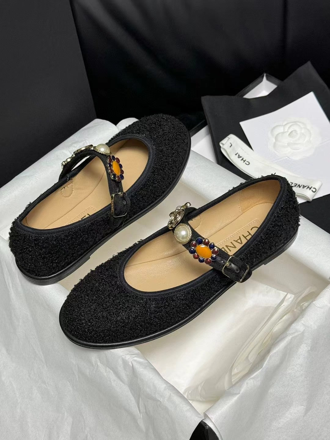 CC MARY JANES BLACK WOOL TWEED AND FABRIC - 35