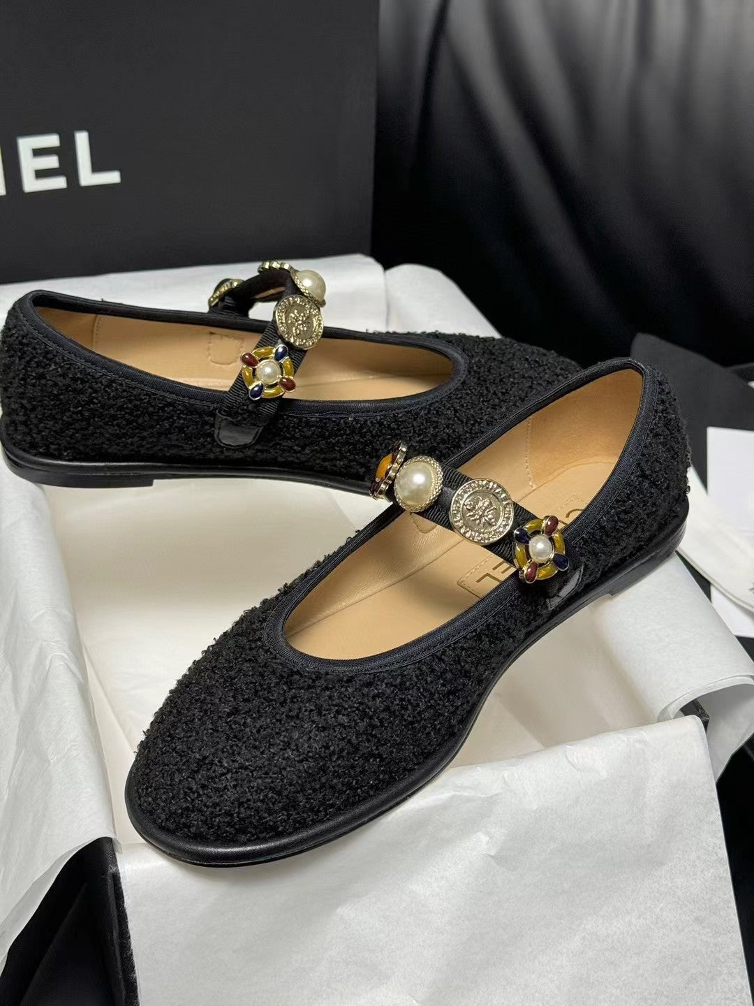 CC MARY JANES BLACK WOOL TWEED AND FABRIC - 35