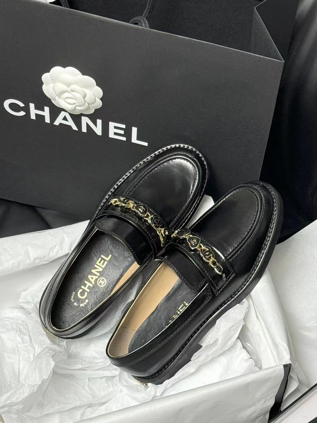 CC LOAFERS BLACK QUILTED CALFSKIN - 35