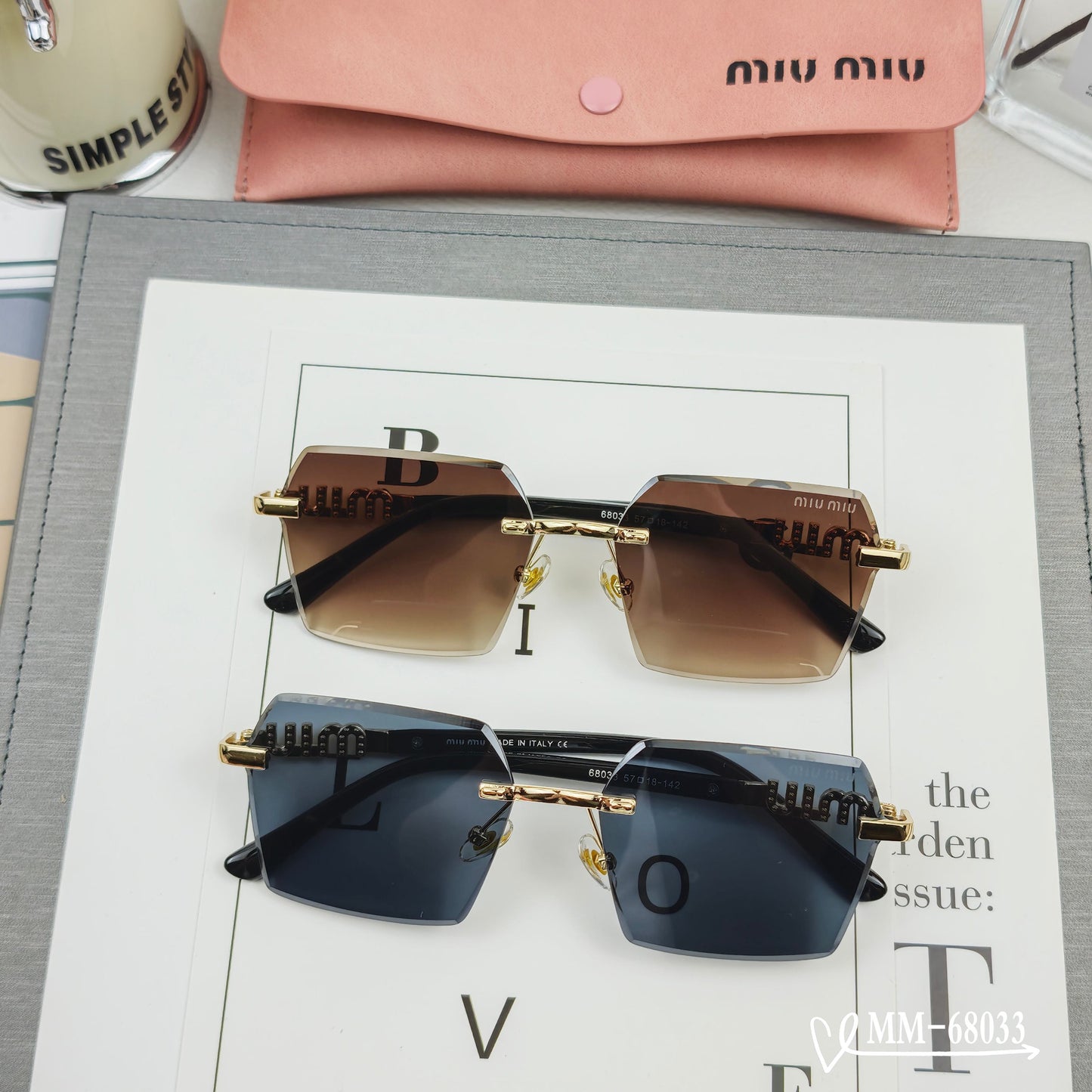 LOGO SQUARE SUNGLASSES 68033 IN METAL - Brown Smoke