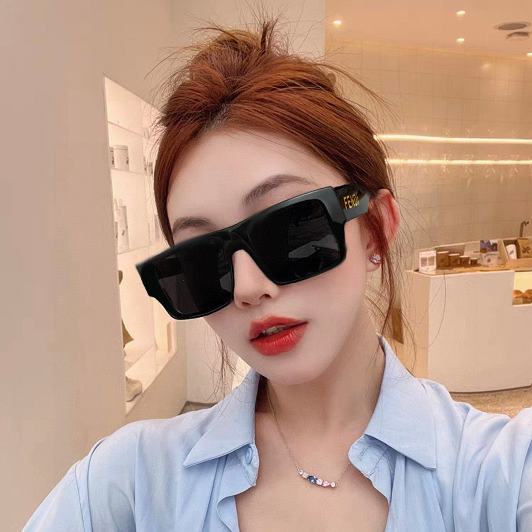 ROMA RECTANGULAR FRAME SUNGLASSES 69103 IN ACETATE - Black/ light blue