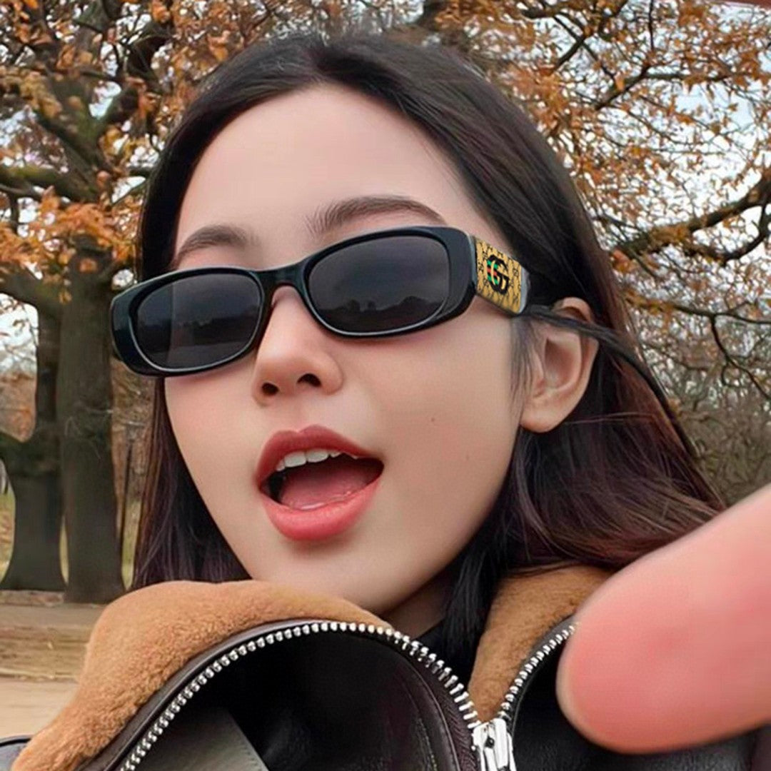 RECTANGULAR FRAME SUNGLASSES 58006 IN ACETATE - Black