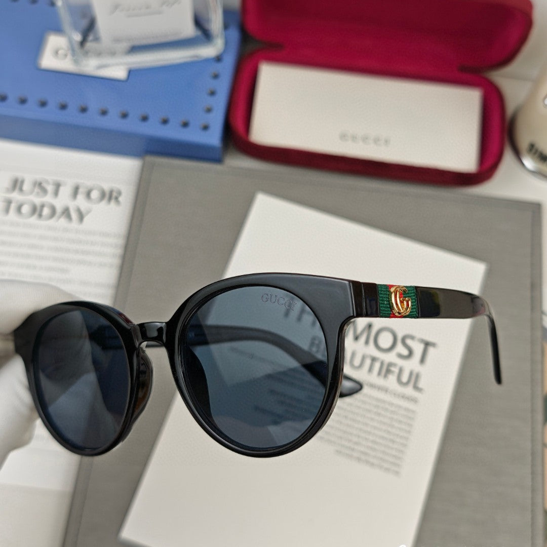 ROUND FRAME SUNGLASSES 59898 IN ACETATE - Black