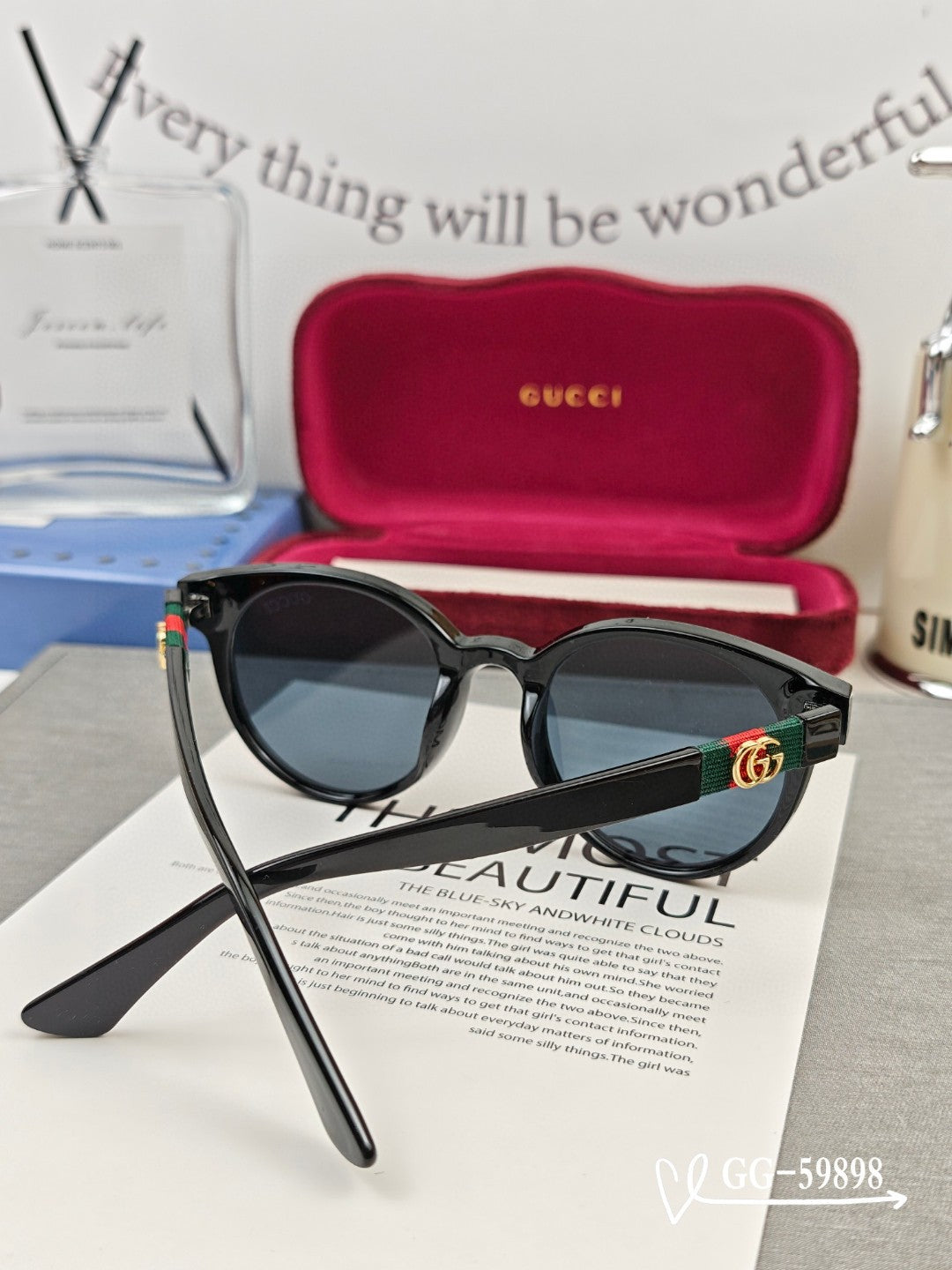 ROUND FRAME SUNGLASSES 59898 IN ACETATE - Black