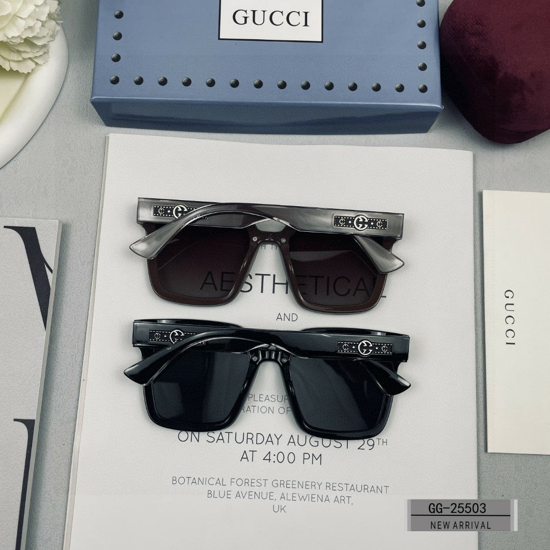 EMBOSSED LOGO SQUARE FRAME SUNGLASSES 25503 IN ACETATE - Black