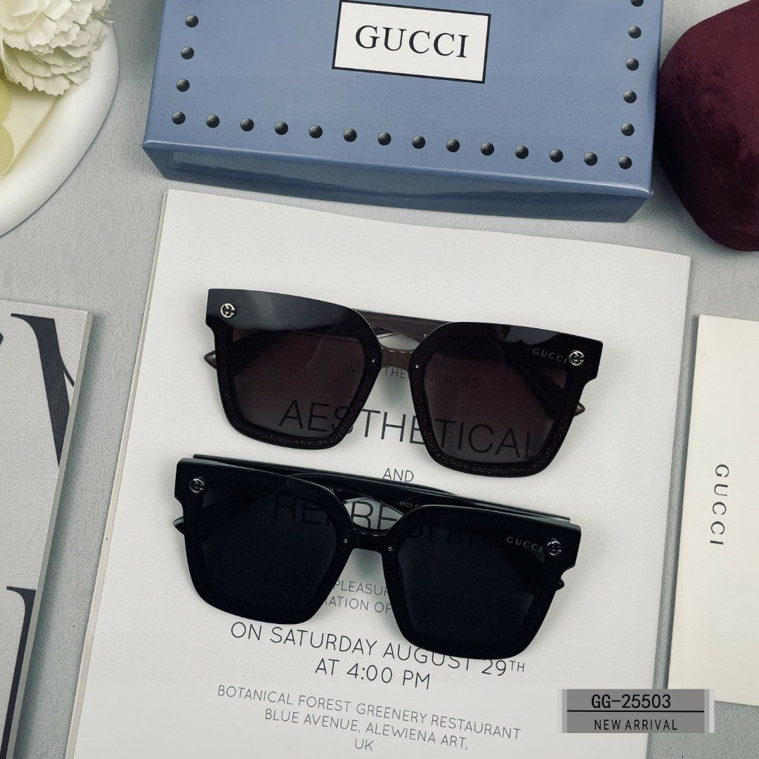 EMBOSSED LOGO SQUARE FRAME SUNGLASSES 25503 IN ACETATE - Black