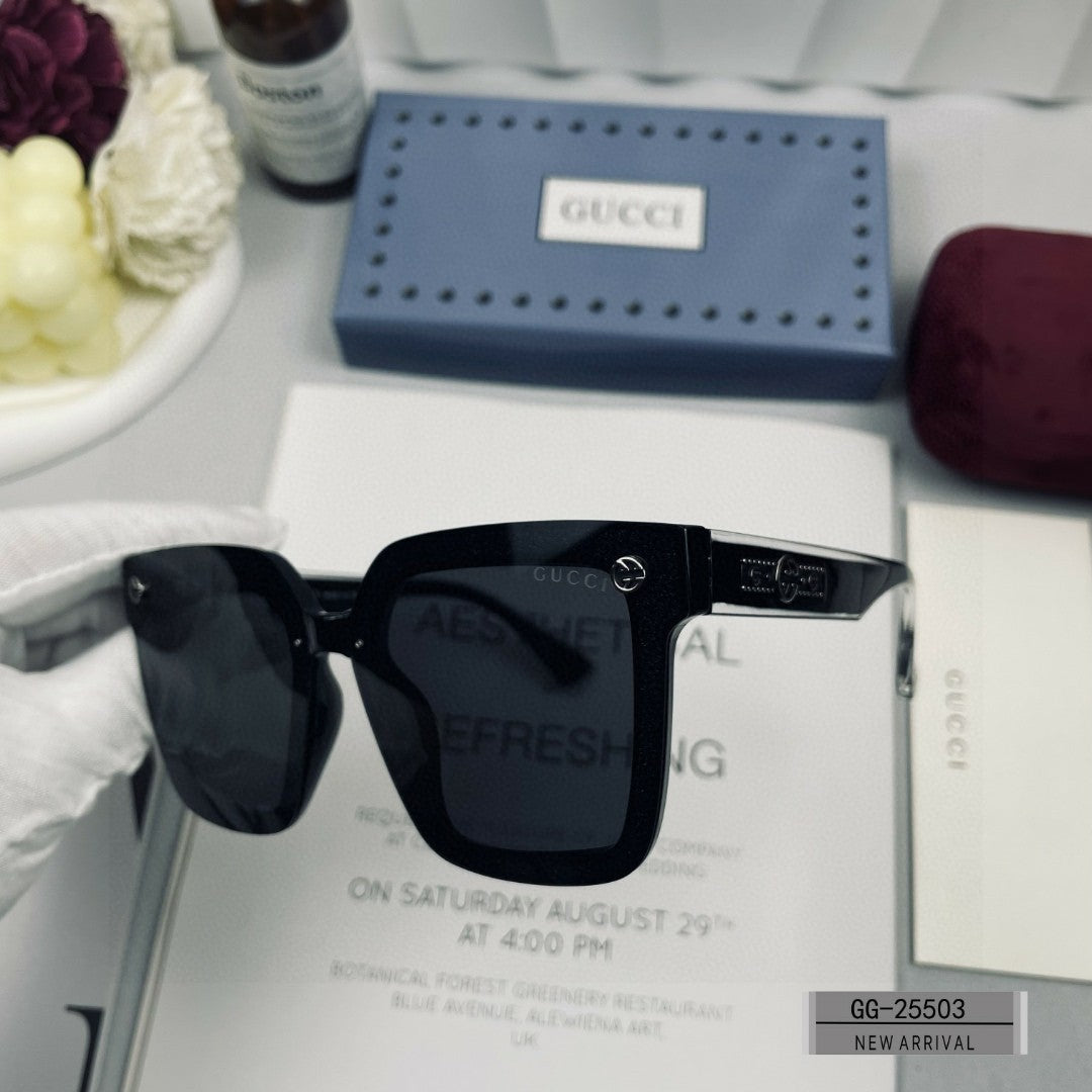 EMBOSSED LOGO SQUARE FRAME SUNGLASSES 25503 IN ACETATE - Black